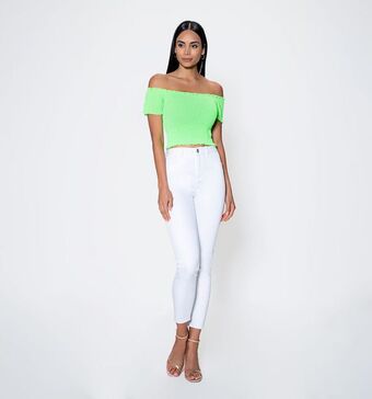 Studio F Blusa resortada manga corta escote bande oferta
