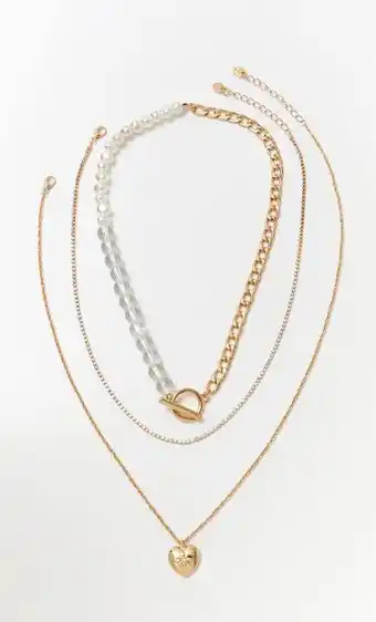 Set 3 collares bolas, strass y corazón