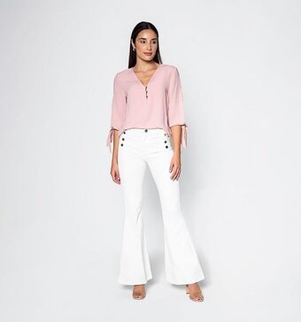 Studio F Blusa manga 3/4 anudada y con escote en oferta