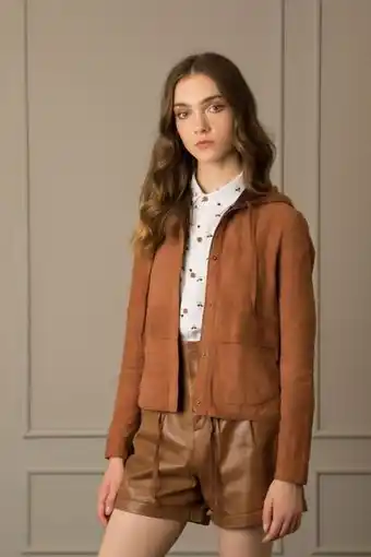 Vélez Chaqueta hoodie de cuero para mujer doble faz miel oferta