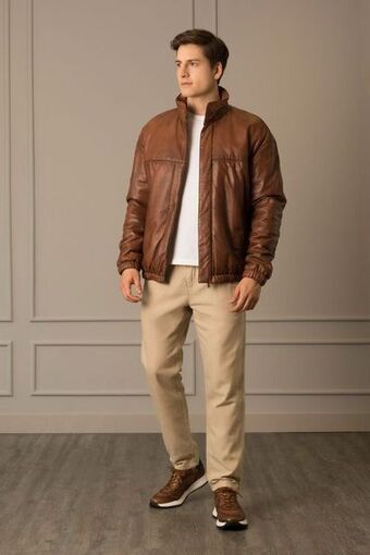 Vélez Chaqueta cuero bomber calafate para hombre abullonada oferta