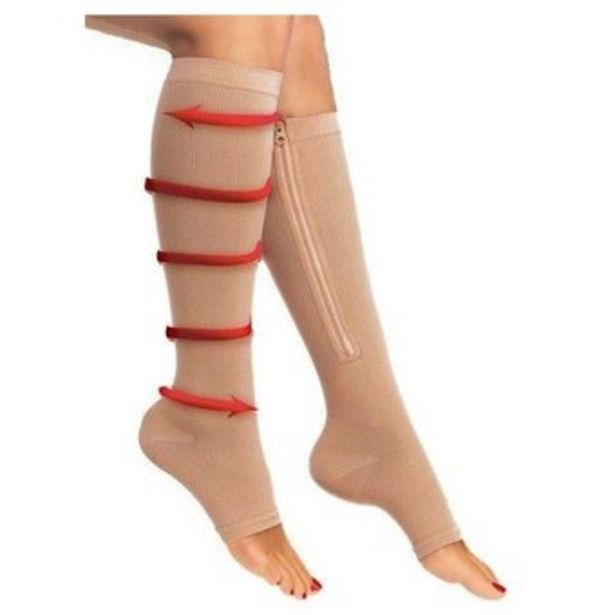 Linio Medias compresion anti varices nylon cremallera circulacion beige zip sox oferta