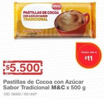 Makro Pastillas de Cocoa con Azúcar Sabor Tradicional M&C 500g oferta