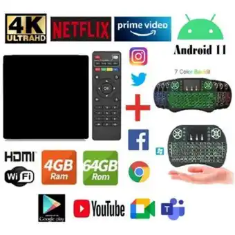 Linio Mini tv box 4k, d.d 64 gb, ram 4 gb, android 10 + mini teclado y mouse oferta