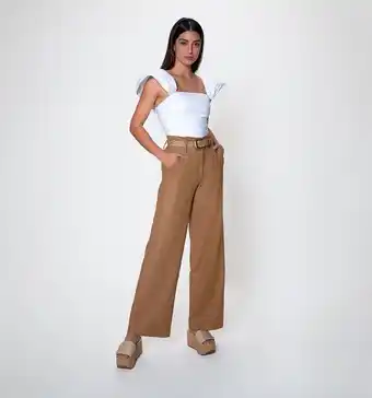 Studio F Pantalón palazo tiro alto moka con pape oferta