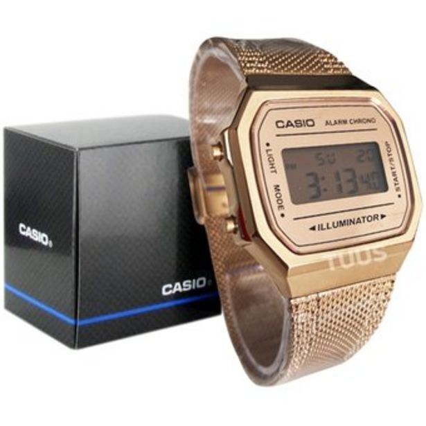 Oferta Reloj casio retro a 168 oro rosado. pulso de malla. en Linio