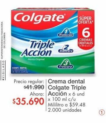 Metro Crema dental colgate triple acción x 6 und x 100 ml c/u oferta