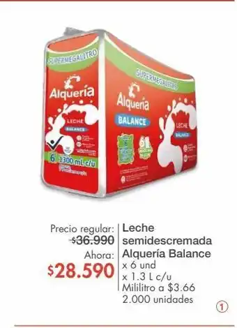 Metro Leche semidescremada alquería balance x 6 und x 1.3 l c/u oferta