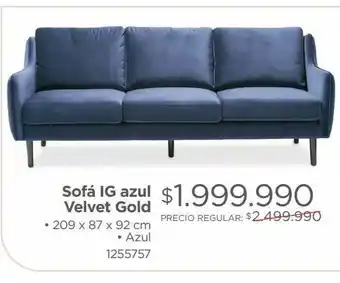 Easy Sofá ig azul velvet gold • 209 x 87 x 92 cm • azul 1255757 oferta