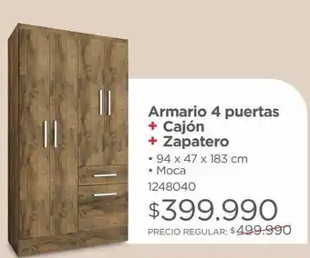 Easy Armario 4 puertas + cajón + zapatero • 94 x 47 x 183 cm • moca 1248040 oferta