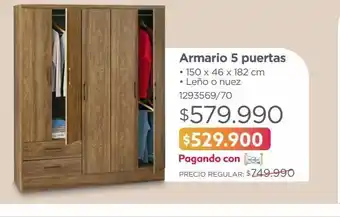 Easy Armario 5 puertas • 150 x 46 x 182 cm • leño o nuez 1293569/70 oferta
