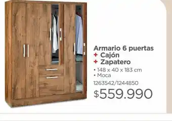 Easy Armario 6 puertas + cajón + zapatero • 148 x 40 x 183 cm • moca 1263542/1244850 oferta