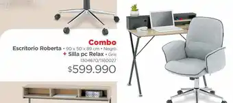 Easy Combo escritorio roberta • 90 x 50 x 89 cm • negro + silla pc relax • gris 1304670/1160027 oferta
