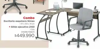 Easy Combo escritorio esquinero nimes • 117 x 154 x 74 cm + sillón ejecutivo 2103 • gris 1219288/1188674 oferta
