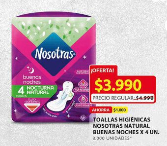 Ara Toallas Higiénicas Nosotras Natural buenas Noches x 4 un oferta