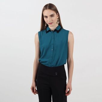 Fuera de Serie Blusa cuello camisero manga sisa oferta