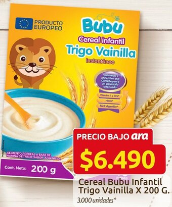 Ara Cereal Bubu Infantil Trigo Vainilla 200g oferta