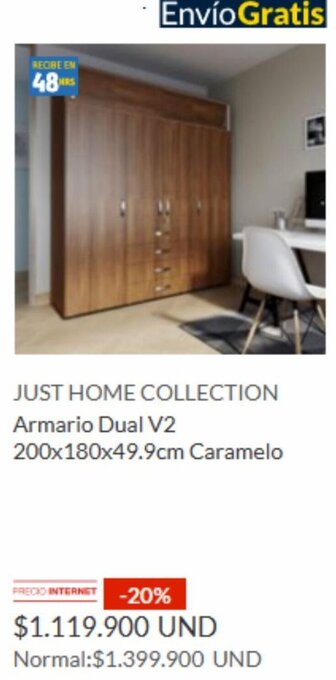 Homecenter Just Home Collection Armario Dual V2 200x180x49,9cm Caramelo oferta