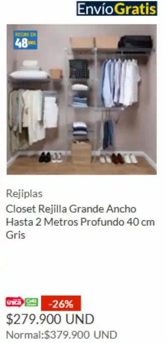 Homecenter Rejiplas Closet Rejilla Grande Ancho Hasta 2 Metros Profundo 40cm Gris oferta