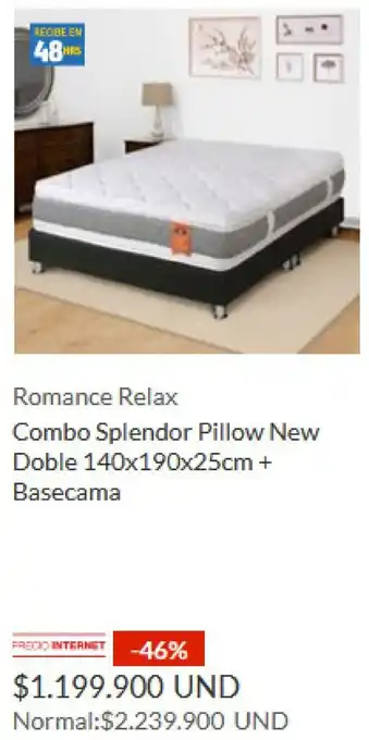 Romance Relax Combo Splendor Pillow New Doble 140x190x25cm + Basecama