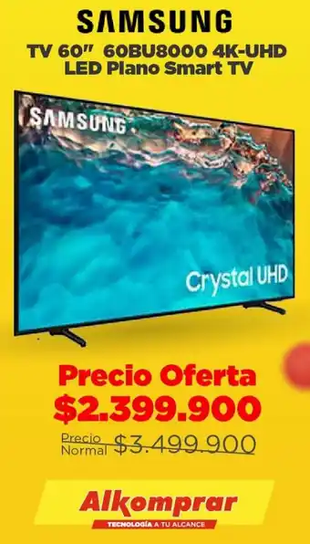 Alkomprar Samsung TV 60" 60BU8000 4K-UHD LED Plano Smart TV oferta