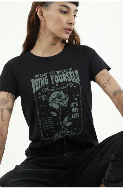 Tennis Camiseta negra estampada para mujer oferta