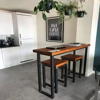 Éxito Barra comedor allegra en roble natural macizo 120x40 incluye sillas oferta