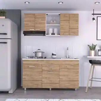 Linio Cocina integral sicilia 1.50 metros incluye mesón poceta derecha en acero inoxidable con 4 fogones a gas oferta