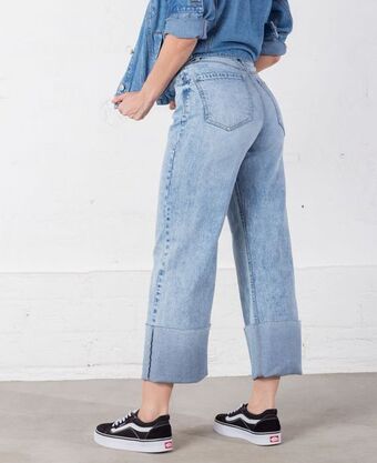 Naf Naf Jean para mujer tono claro wide leg tiro súper alto con doblez sobredimensionado oferta