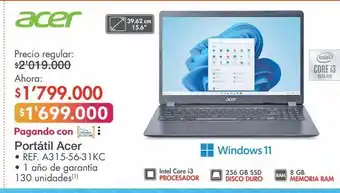 Metro Acer portátil acer • ref. a315-56-31kc oferta