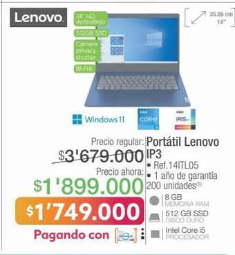 Jumbo Computador portátil lenovo oferta