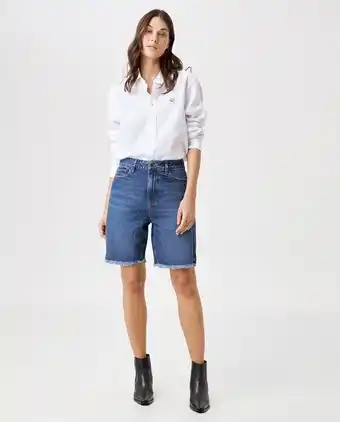 Chevignon Bermuda de mujer en denim, tiro alto silueta recta - azul medio oferta