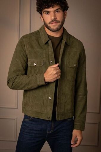 Vélez Chaqueta zambeze de gamuza para hombre cuello camisero verde oferta