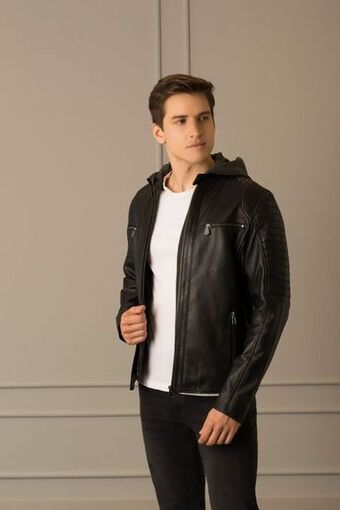 Vélez Chaqueta belmont de cuero para hombre capucha y pechera oferta