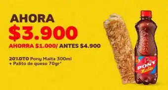 Oxxo Pony Malta 300ml + Palito de Queso 70g oferta