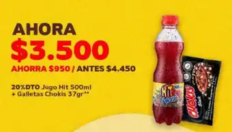 Oxxo Jugo Hit 500ml + Galletas Chokis 37g oferta