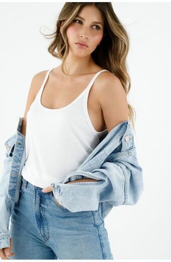 Tennis Camiseta blanca en rib para mujer oferta