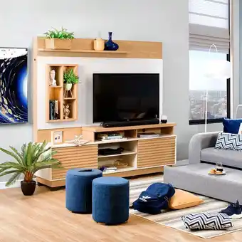 Muebles Jamar Centro de entretenimiento marcus natural, off white 200x180x48 oferta