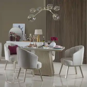 Muebles Jamar Comedor 4 puestos jansen velvet sand, champaña ultraglass oferta