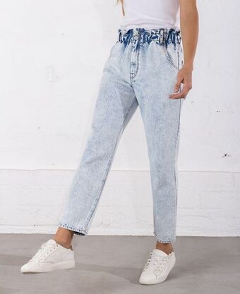 Naf Naf Jean para mujer tono claro baggy tiro súper alto efecto acid wash oferta