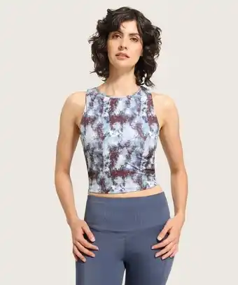 Camiseta para mujer, silueta corta, cuello redondo, manga sisa, estampada