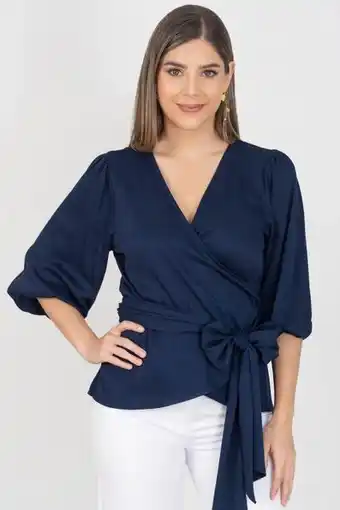 Unipunto Blusa manga 3/4 cruzada con cinturón oferta