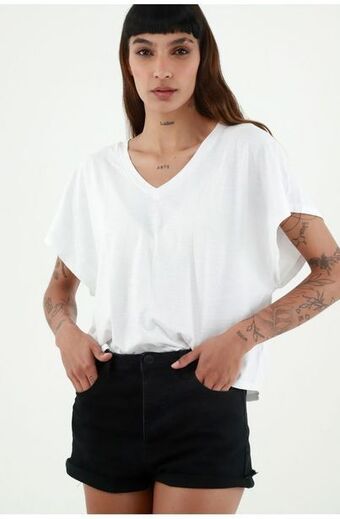 Tennis Camiseta blanca con escote en v para mujer oferta