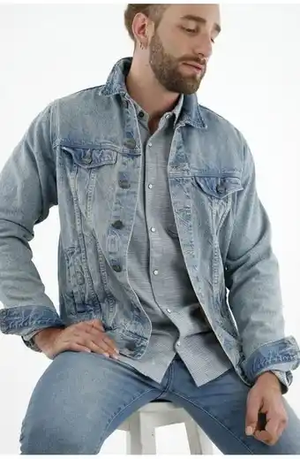 Tennis Chaqueta de jean azul con estampado para hombre oferta