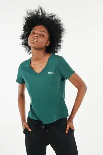 Koaj Camiseta básica, manga corta con cuello en v color verde oscuro oferta