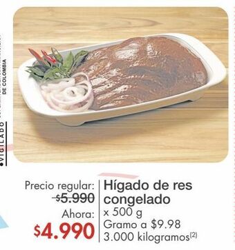 Metro Hígado de res congelado x 500g oferta
