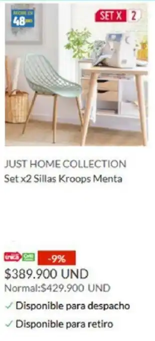 Homecenter Just Home Collection Set x 2 Sillas Kroops Menta oferta