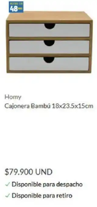 Homy Cajonera Bambú 18x23,5x15cm