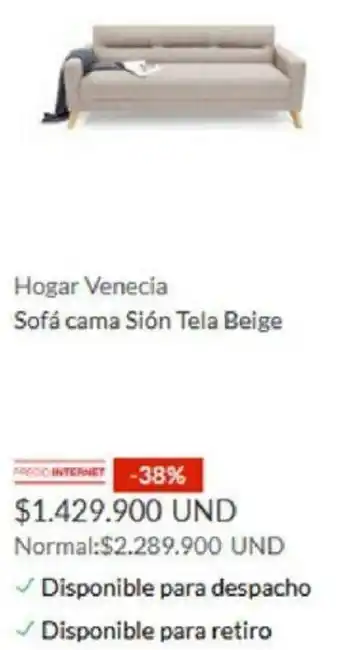 Homecenter Hogar Venecia Sofá Cama Sión Tela Beige oferta