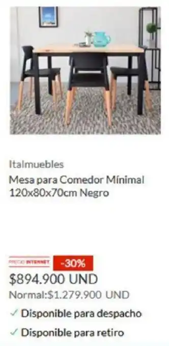 Homecenter Italmuebles Mesa para Comedor Minimal 120x80x70cm Negro oferta